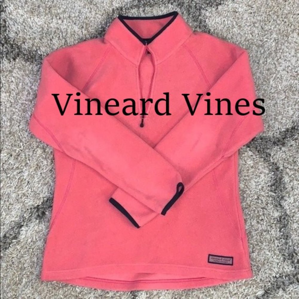 ❄️ Vineyard Vines Women’s Pink Quarter Zip Fleece Top Sweater Sz M